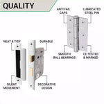 Victorian Rectory Polished Chrome Lever Door Handle Pack - 64mm Bathroom Lock - 102mm Hinges - tradefit - 4