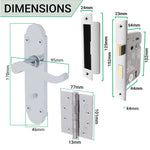 Victorian Rectory Polished Chrome Lever Door Handle Pack - 64mm Bathroom Lock - 102mm Hinges - tradefit - 3