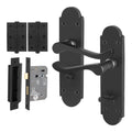 Victorian Rectory Black Door Handle Pack - 80mm Bathroom Lock