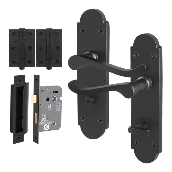 Victorian Rectory Black Door Handle Pack - 80mm Bathroom Lock - tradefit - Featured Image