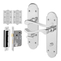 Victorian Rectory Polished Chrome Lever Door Handle Pack - 64mm Bathroom Lock - 76mm Hinges