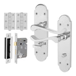 Victorian Rectory Polished Chrome Lever Door Handle Pack - 64mm Bathroom Lock - 76mm Hinges - tradefit - 1