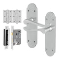 Victorian Rectory Satin Chrome Lever Door Handle Pack - 64mm Bathroom Lock - 76mm Hinges