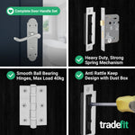 Victorian Rectory Satin Chrome Lever Door Handle Pack - 80mm Bathroom Lock - tradefit - 5