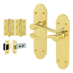 Victorian Rectory Polished Brass Lever Door Handle Pack - 64mm Latch - 76mm Hinges - tradefit - 1