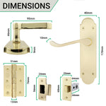Victorian Rectory Polished Brass Lever Door Handle Pack - 64mm Latch - 76mm Hinges - tradefit - 4