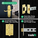 Victorian Rectory Polished Brass Door Handle Pack - 78mm Latch - 76mm Hinges - tradefit - 5