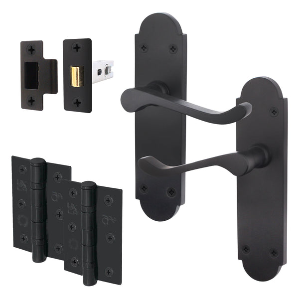 Victorian Rectory Black Lever Door Handle Pack - 64mm Latch - 76mm Hinges - tradefit - Featured Image