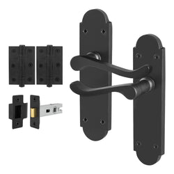 Victorian Rectory Black Lever Door Handle Pack - 64mm Latch - 76mm Hinges - tradefit