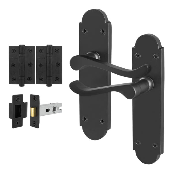 Victorian Rectory Black Lever Door Handle Pack - 64mm Latch - 76mm Hinges - tradefit - Featured Image