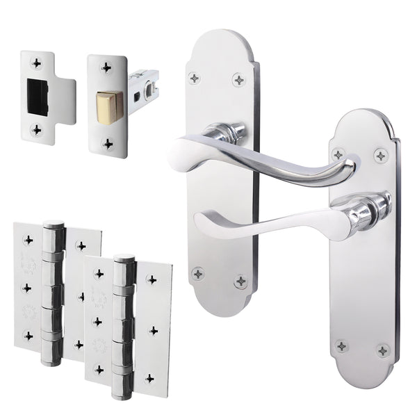 Victorian Rectory Polished Chrome Lever Door Handle Pack - 64mm Latch - 76mm Hinges - tradefit - Featured Image