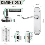 Victorian Rectory Polished Chrome Lever Door Handle Pack - 64mm Latch - 76mm Hinges - tradefit - 4