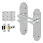Victorian Rectory Satin Chrome Lever Door Handle Pack - 64mm Latch - 76mm Hinges - tradefit - 1