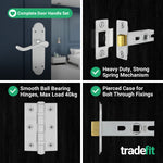 Victorian Rectory Satin Chrome Door Handle Pack - 78mm Latch - 76mm Hinges - tradefit - 5