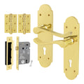 Victorian Rectory Polished Brass Door Handle Pack - 80mm 3 Lever Sashlock - 76mm Hinges