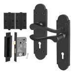 Victorian Rectory Matt Black Lever Door Handle Pack - 64mm Sashlock - 76mm Hinges - tradefit - 1