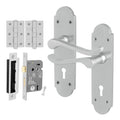 Victorian Rectory Satin Chrome Door Handle Pack - 80mm 3 Lever Sashlock - 76mm Hinges