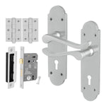 Victorian Rectory Satin Chrome Lever Door Handle Pack - 64mm Sashlock - 76mm Hinges - tradefit - 1