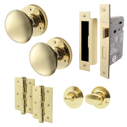Victorian Polished Brass Mortice Door Knob Kit - 80mm Bathroom Lock - tradefit