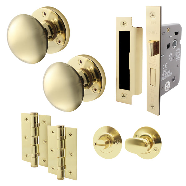 Victorian Polished Brass Mortice Door Knob Kit - 80mm Bathroom Lock - tradefit - Featured Image
