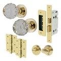 Glass and Polished Brass Mortice Door Knob Kit - 80mm Bathroom Lock