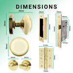 Victorian Polished Brass Mortice Door Knob Kit - 80mm Bathroom Lock - tradefit - 3