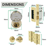 Glass and Polished Brass Mortice Door Knob Kit - 80mm Bathroom Lock - tradefit - 2