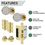 Glass and Polished Brass Mortice Door Knob Kit - 80mm Bathroom Lock - tradefit - 3