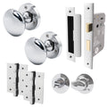 Victorian Polished Chrome Mortice Door Knob Kit - 80mm Bathroom Lock - 76mm Hinges