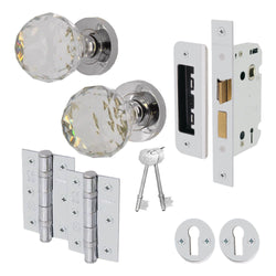 Glass and Polished Chrome Mortice Door Knob Kit - 80mm Sashlock - tradefit
