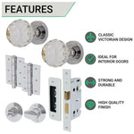 Glass and Polished Chrome Mortice Door Knob Kit - 80mm Bathroom Lock - tradefit - 3