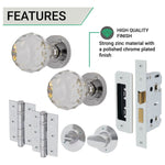 Glass and Polished Chrome Mortice Door Knob Kit - 80mm Bathroom Lock - tradefit - 4