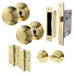 Beehive Polished Brass Mortice Door Knob Kit - 80mm Bathroom Lock - tradefit - 1