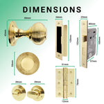 Beehive Polished Brass Mortice Door Knob Kit - 80mm Bathroom Lock - tradefit - 3