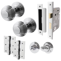 Beehive Polished Chrome Mortice Door Knob Kit - 80mm Bathroom Lock - tradefit