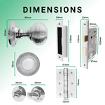 Beehive Polished Chrome Mortice Door Knob Kit - 80mm Bathroom Lock - tradefit - 3