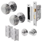 Beehive Satin Chrome Mortice Door Knob Kit - 80mm Bathroom Lock - tradefit - 1