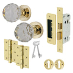 Glass and Polished Brass Mortice Door Knob Kit - 80mm Sashlock - tradefit - 1