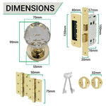 Glass and Polished Brass Mortice Door Knob Kit - 80mm Sashlock - tradefit - 2