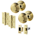 Beehive Polished Brass Mortice Door Knob Kit - 76mm Latch