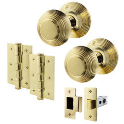Beehive Polished Brass Mortice Door Knob Kit - 76mm Latch - tradefit