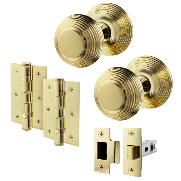 Beehive Polished Brass Mortice Door Knob Kit - 76mm Latch - tradefit - Featured Image