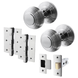 Beehive Polished Chrome Mortice Door Knob Kit - 76mm Latch - tradefit