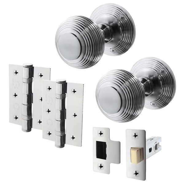 Beehive Polished Chrome Mortice Door Knob Kit - 76mm Latch - tradefit - Featured Image