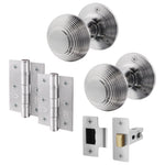 Beehive Satin Chrome Mortice Door Knob Kit - 76mm Latch - tradefit - 1
