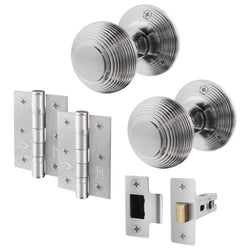 Beehive Satin Chrome Mortice Door Knob Kit - 76mm Latch - tradefit