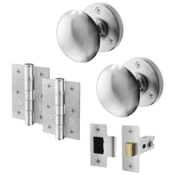 Victorian Satin Chrome Mortice Door Knob Kit - 76mm Latch - 76mm Hinges - tradefit