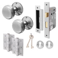Victorian Ringed Satin Chrome Mortice Door Knob Kit - 80mm Sashlock - 76mm Hinges
