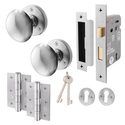 Victorian Satin Chrome Mortice Door Knob Kit - 80mm Sashlock - tradefit