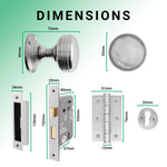 Victorian Ringed Satin Chrome Mortice Door Knob Kit - 80mm Sashlock - 76mm Hinges - tradefit - 3